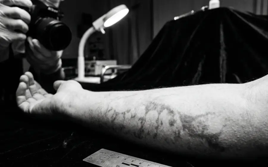 Forensic livor mortis documentation, formation and significance of corpse stains in forensic photography