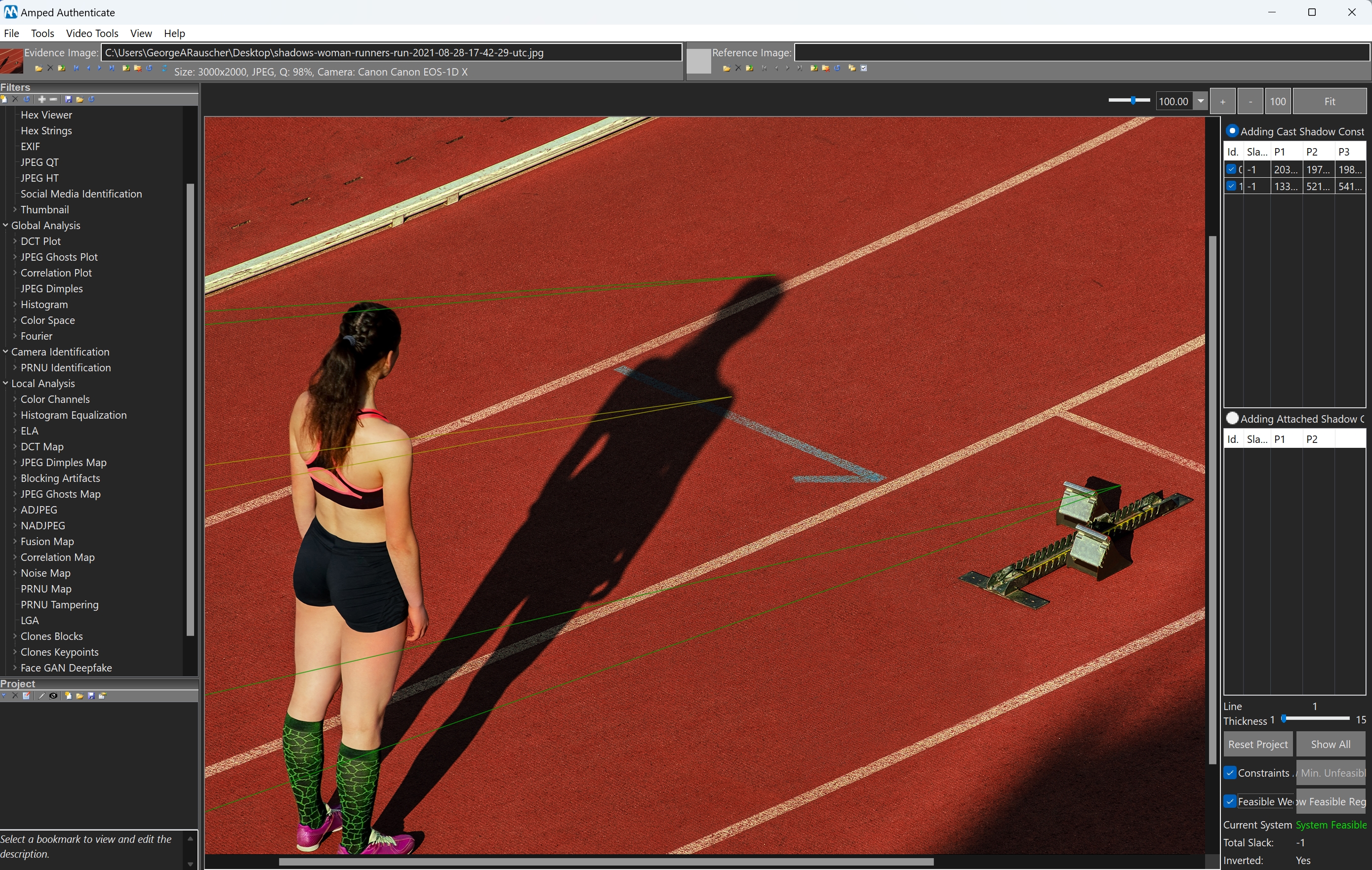 Amped Authenticate workflow used in forensic image analysis