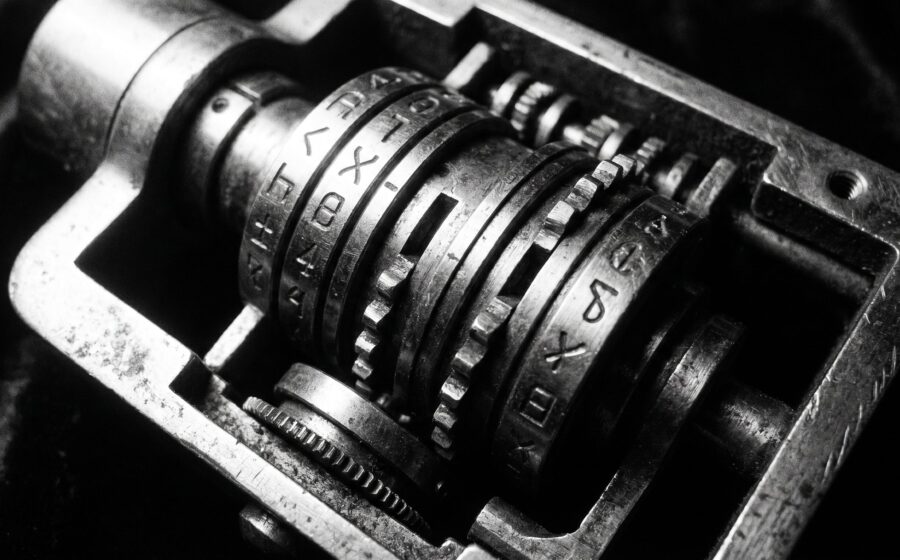 Precision combination lock mechanism, symbolizing data encryption and digital security