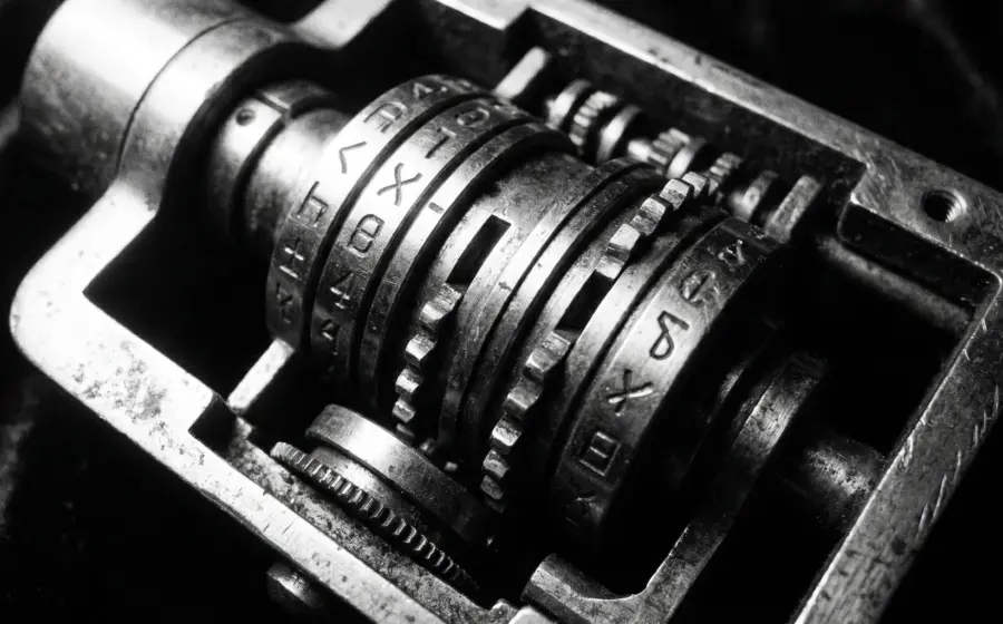 Precision combination lock mechanism, symbolizing data encryption and digital security