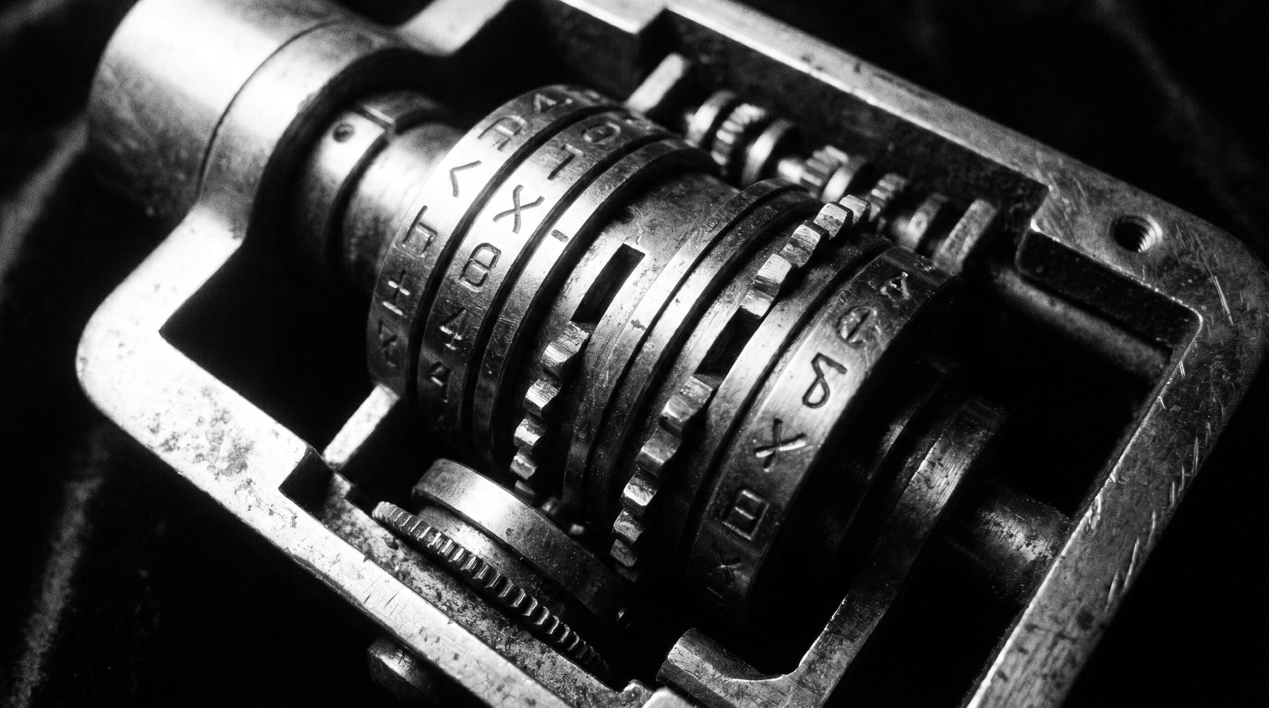 Precision combination lock mechanism, symbolizing data encryption and digital security