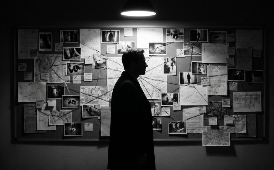 Crime evidence board in police briefing room, symbolizing a decade of criminological analysis in Germany