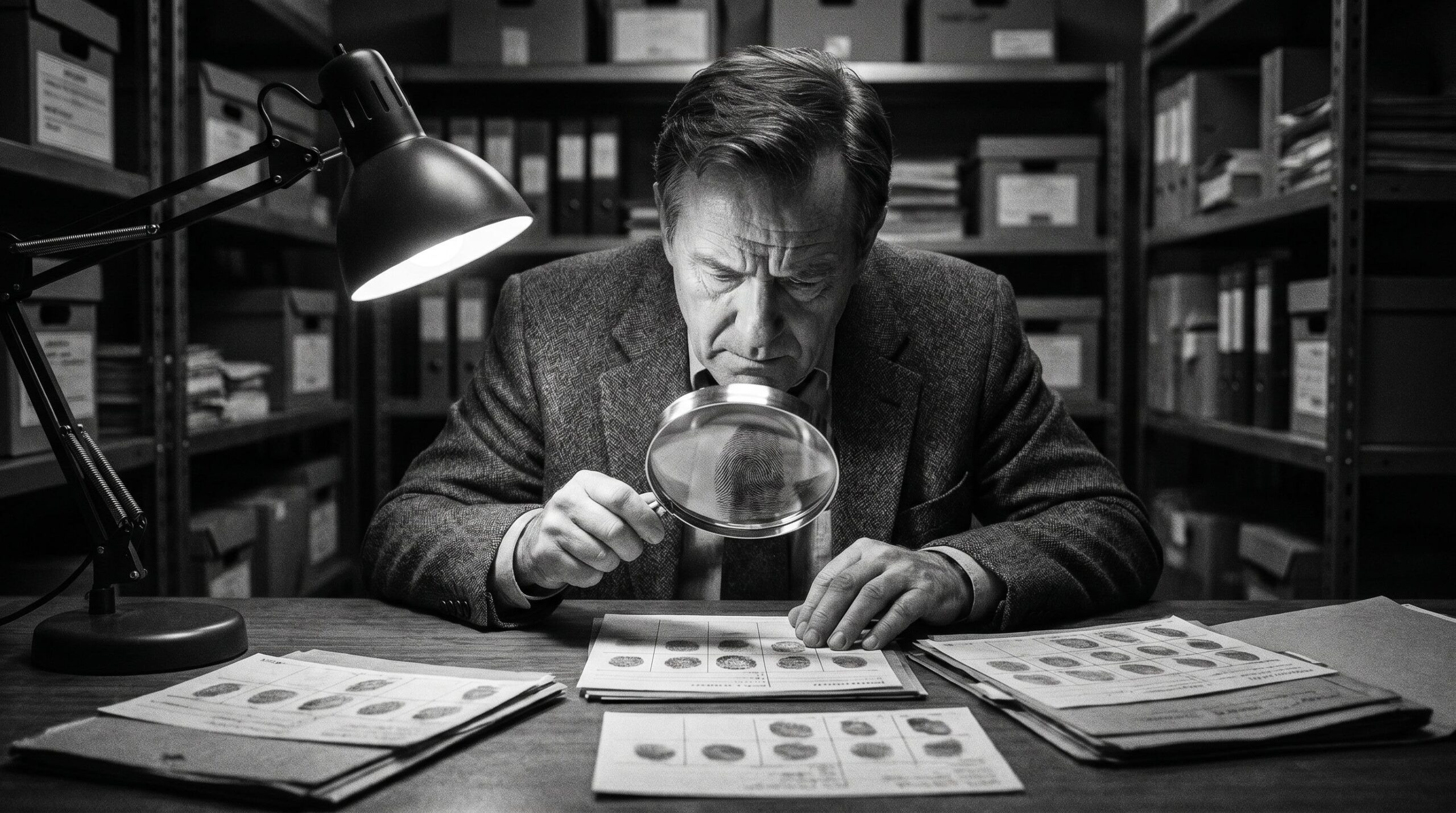 A magnified fingerprint and ridge detail questioning forensic reliability